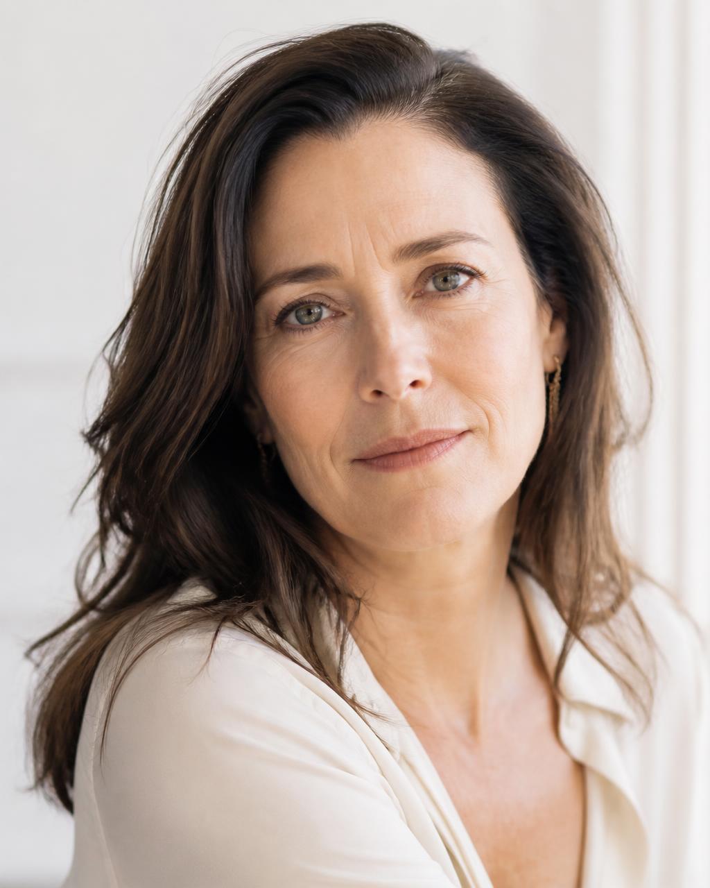 Femme élégante, fraîche et légèrement inquiète, en quête d'un accompagnement holistique